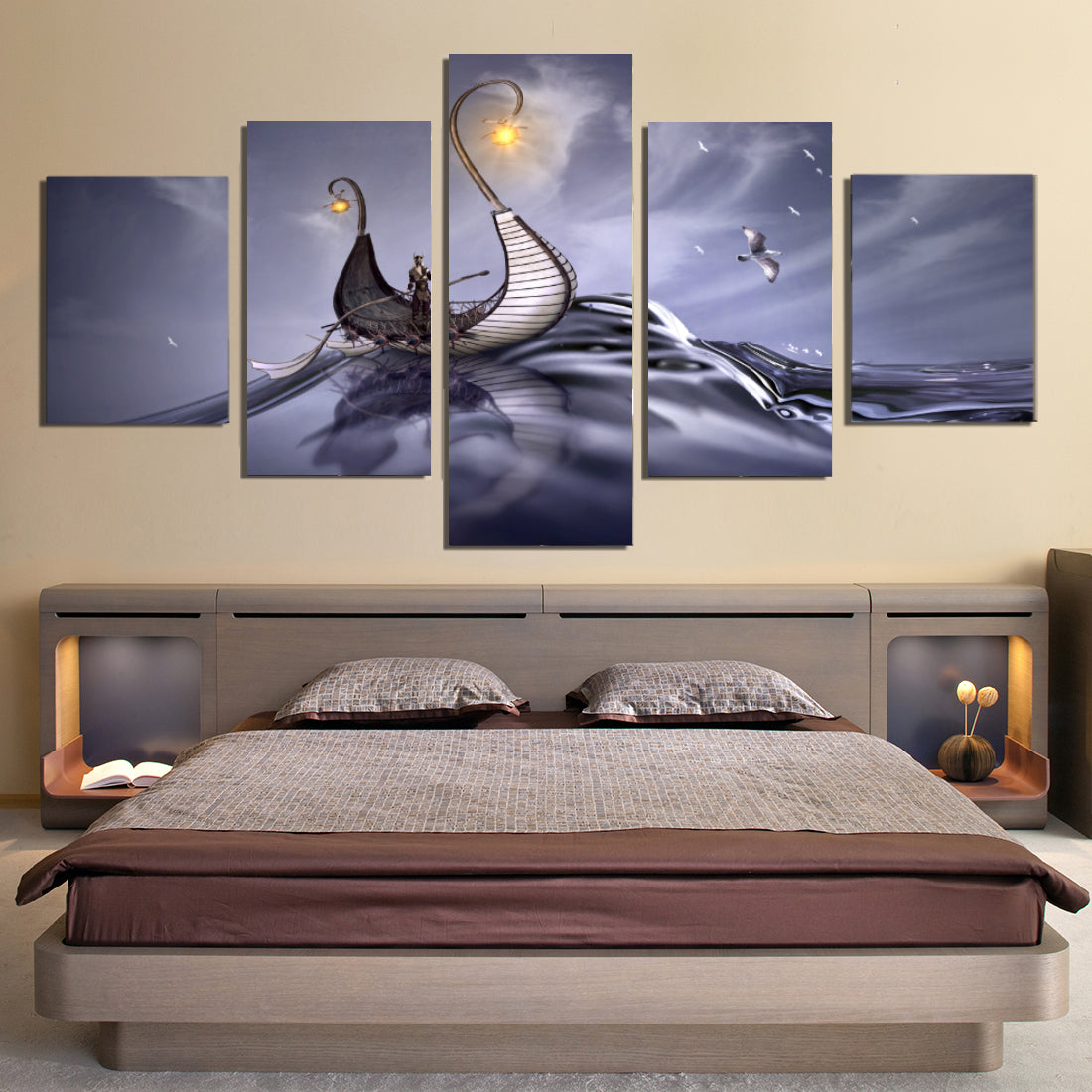 Viking Sea Ocean Water Wave Fantasy Ship Canvas Prints Wall Art Home Decor - Canvas Print Sale