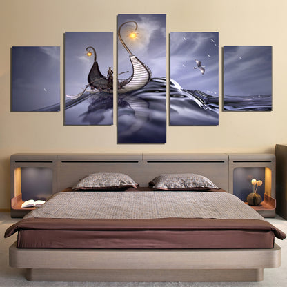 Viking Sea Ocean Water Wave Fantasy Ship Canvas Prints Wall Art Home Decor - Canvas Print Sale
