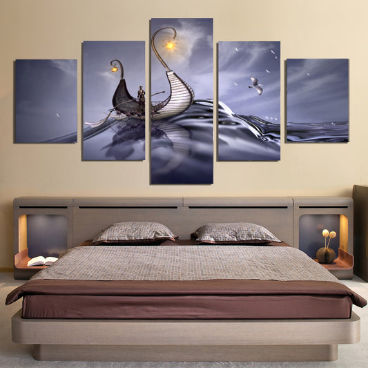 Viking Sea Ocean Water Wave Fantasy Ship Canvas Prints Wall Art Home Decor - Canvas Print Sale