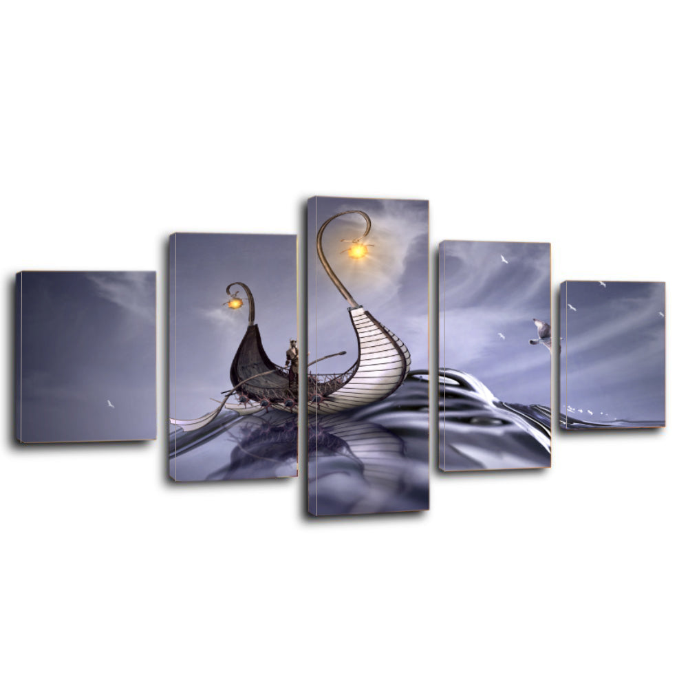 Viking Sea Ocean Water Wave Fantasy Ship Canvas Prints Wall Art Home Decor - Canvas Print Sale