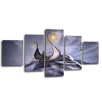 Viking Sea Ocean Water Wave Fantasy Ship Canvas Prints Wall Art Home Decor - Canvas Print Sale